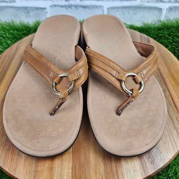 Vionic Tide Aloe Thong Sandals Womens 10 Brown Leather Comfort Flip Flop Slip On - Picture 6 of 10